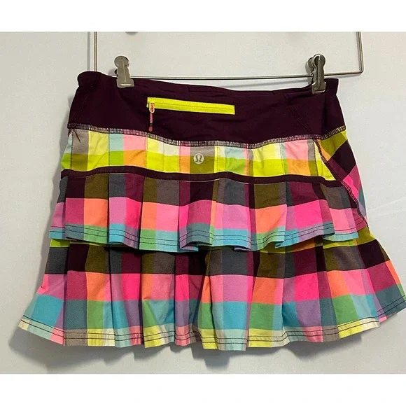 LULULEMON Pace Setter Skirt sea check plaid plum pink size 6 - Picture 3 of 12
